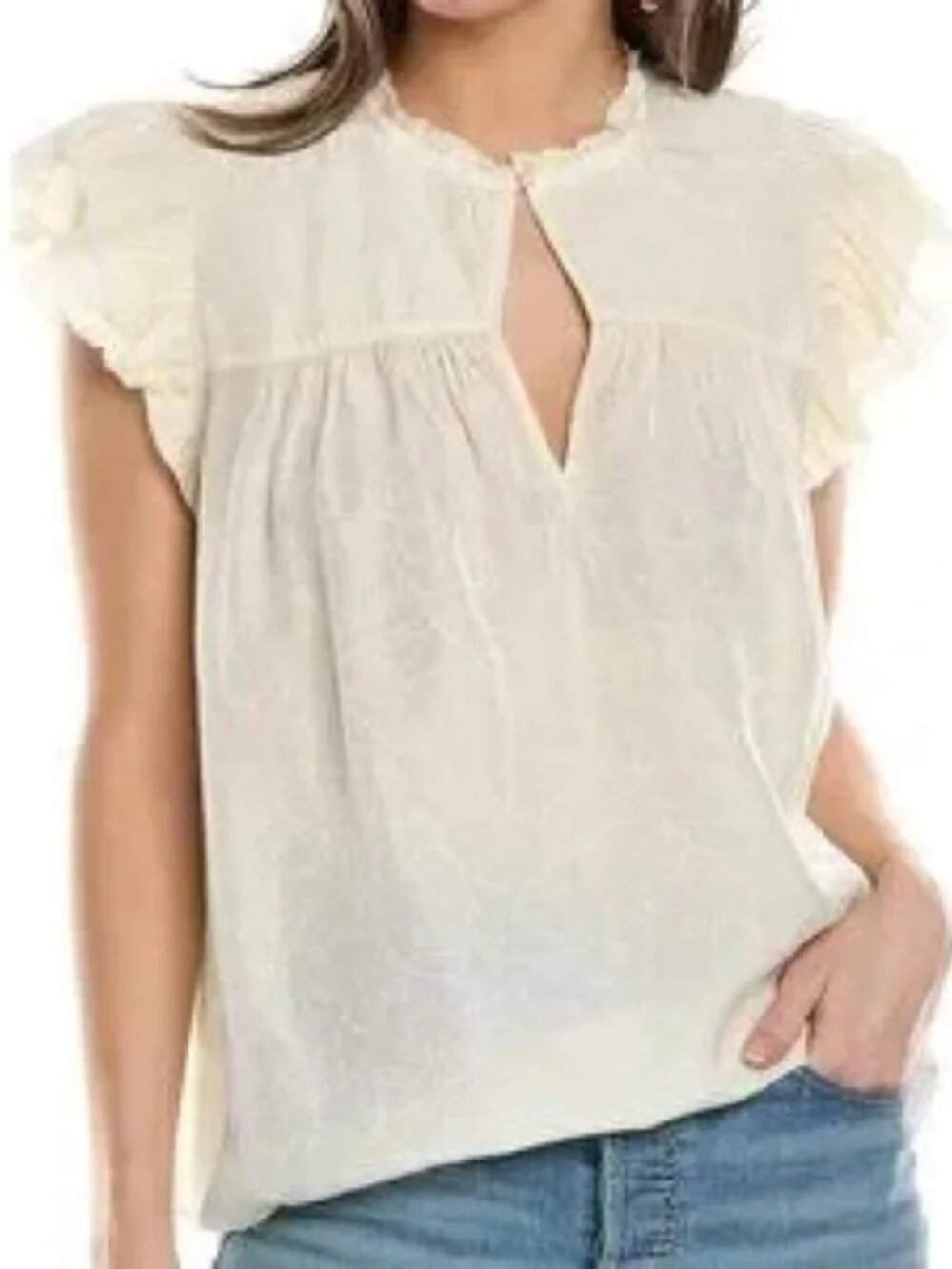Pre-Loved Ba&sh Solstice Ecru Floral Romantic Feminine Ruffle Blouse Size Large